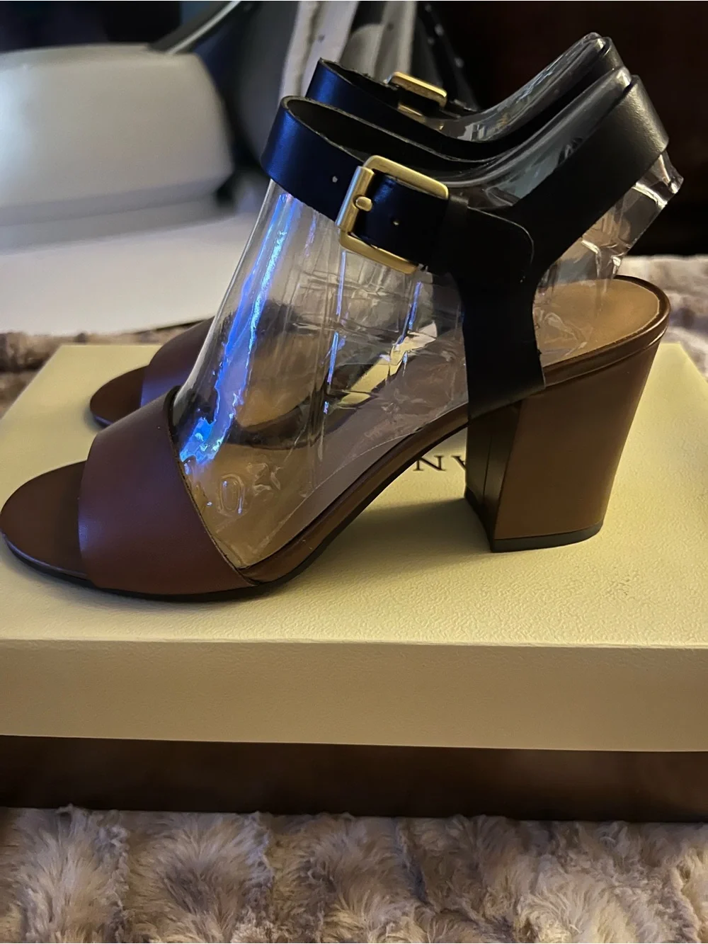 Franco Sarto Women's Brown/Black Strappy Ankle Strap Buckle Sandals Solid 7.5 M